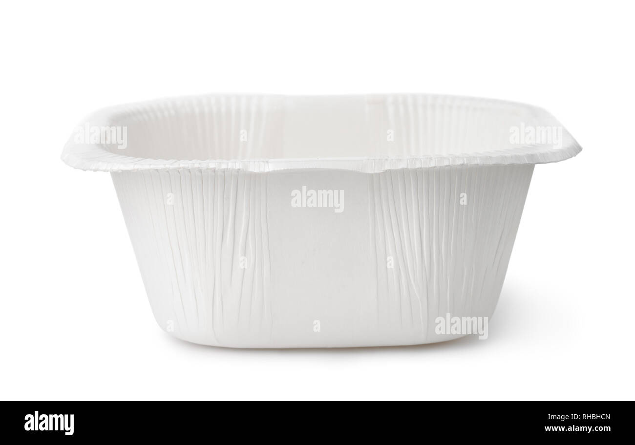 Vista frontal de papel vacío tazón de alimentos aislado en blanco Foto de stock