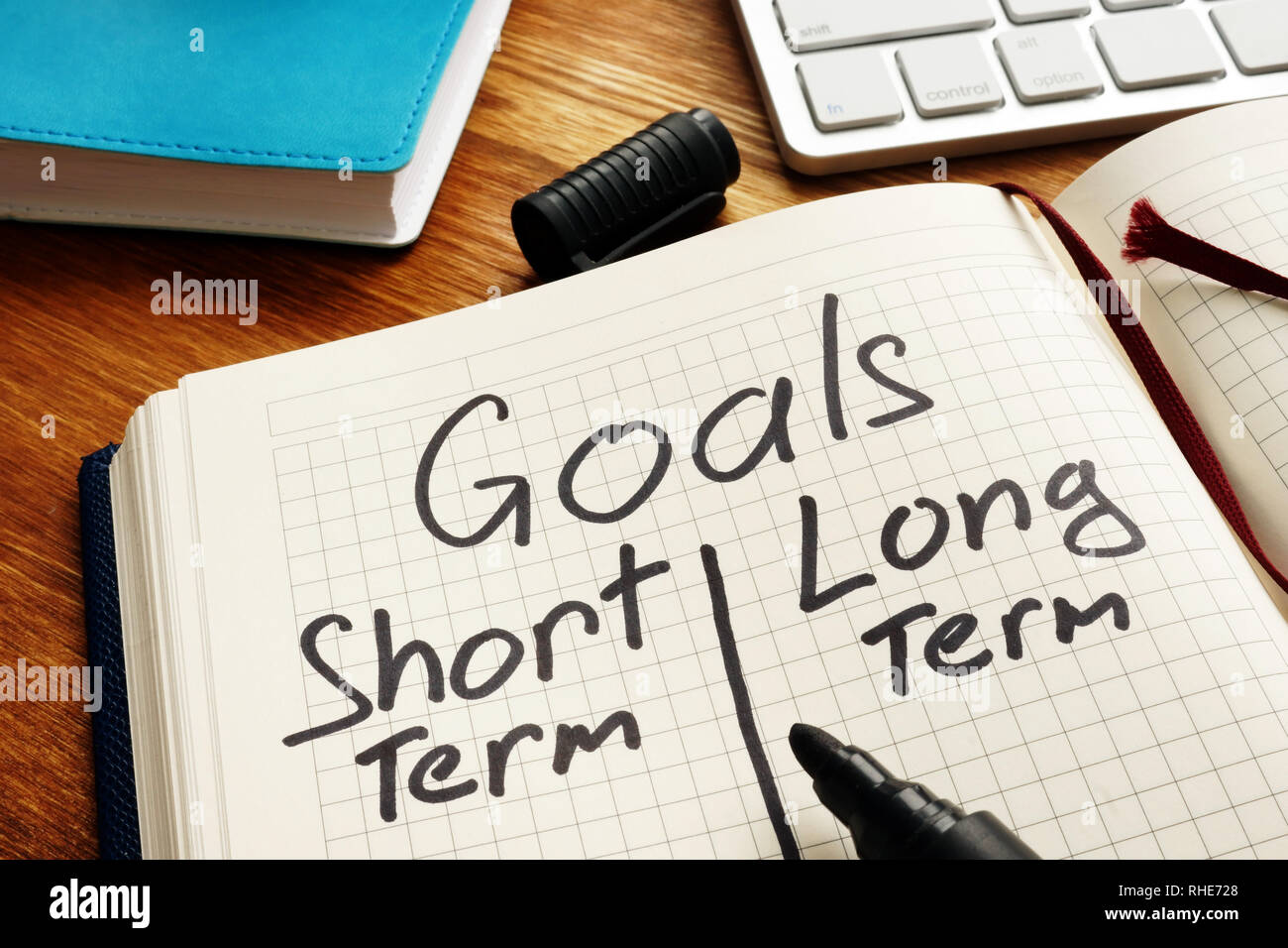 Lista de metas a corto y largo plazo. Foto de stock