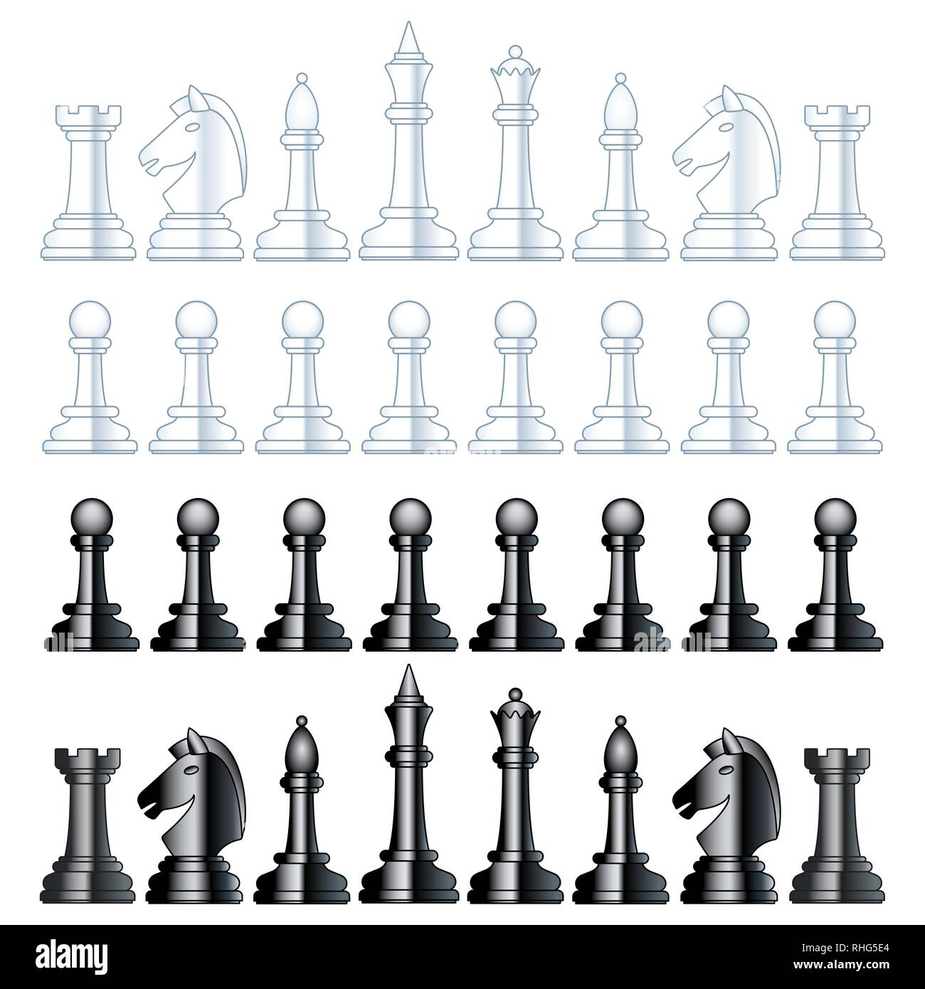 Ilustración del ajedrez abstracto conjunto de piezas en blanco y negro  Imagen Vector de stock - Alamy