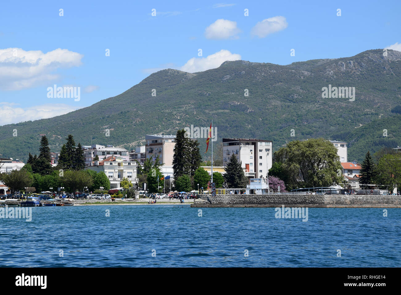 Puerto de la ciudad de Ohrid. Casco antiguo de Ohrid, cerca del lago costa. Macedonia. Foto de stock