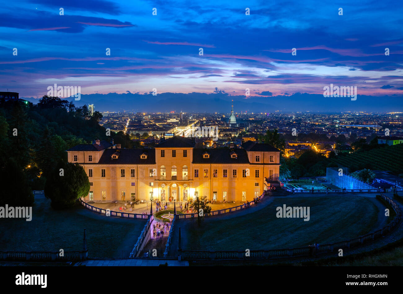 Turín horizonte desde Villa della Regina Foto de stock