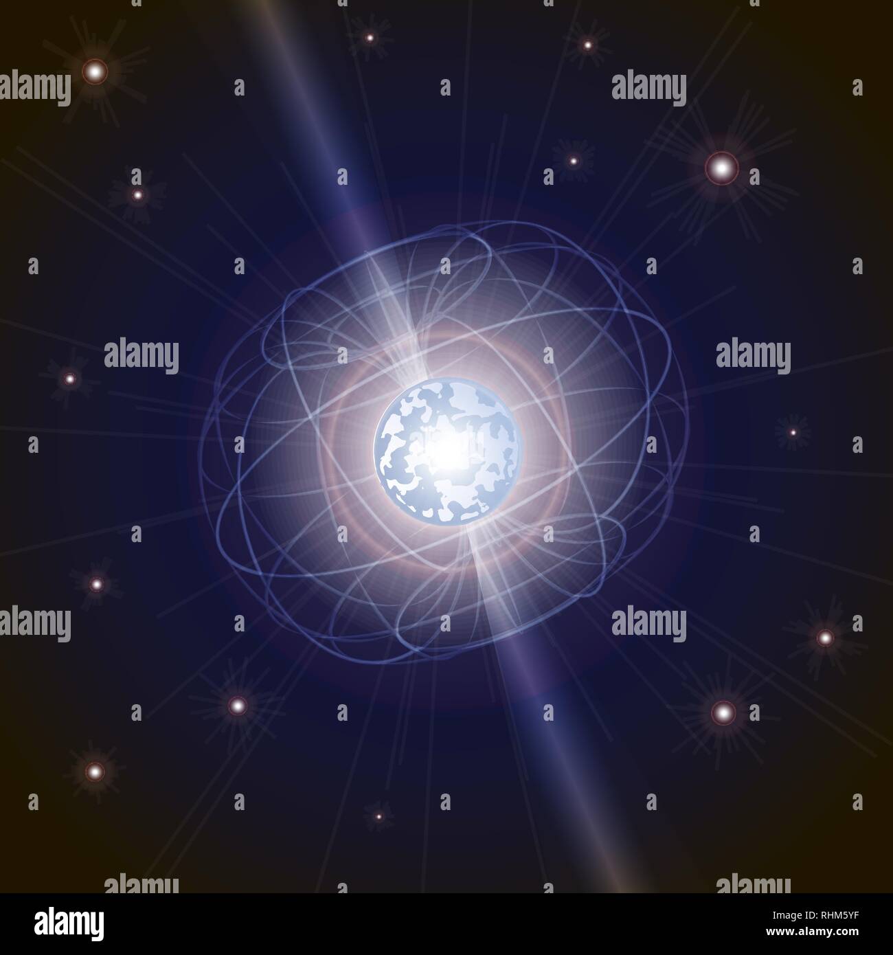 Blitzar. Pulsar. Estrella de Neutrones hace olas de rayos de radiación.  Magnetoestrellas" con el campo magnético. 10 ilustración vectorial EPS  Imagen Vector de stock - Alamy