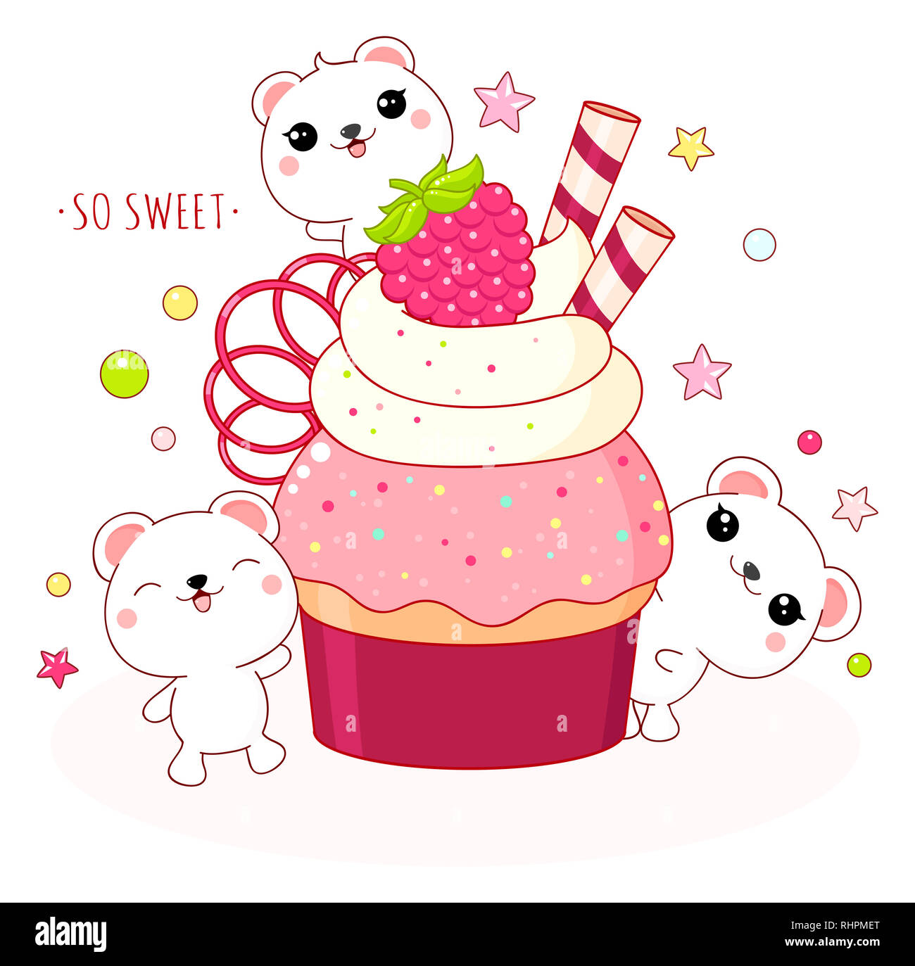 Cute yummy tarjeta en estilo kawaii. Adorable oso polar con Pastel de  frambuesa. Inscripción tan dulce. EPS8 Fotografía de stock - Alamy