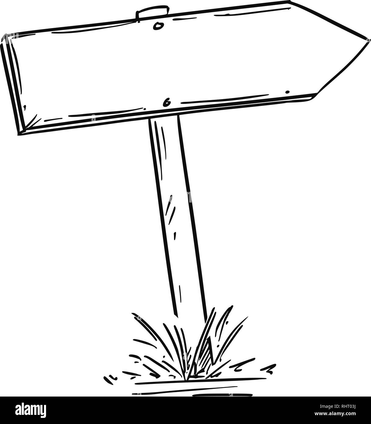 Dibujo de vacío de madera antigua carretera Señal de flecha Ilustración del Vector