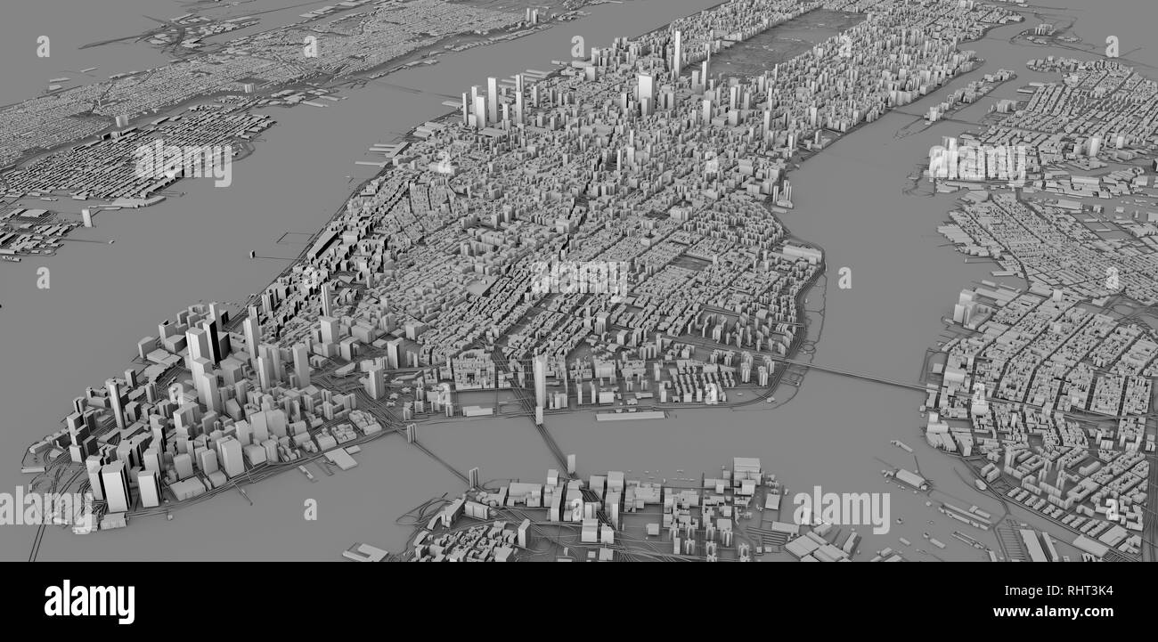 Vista sat??lite de la ciudad de Nueva York, mapa, edificios en 3D, 3D