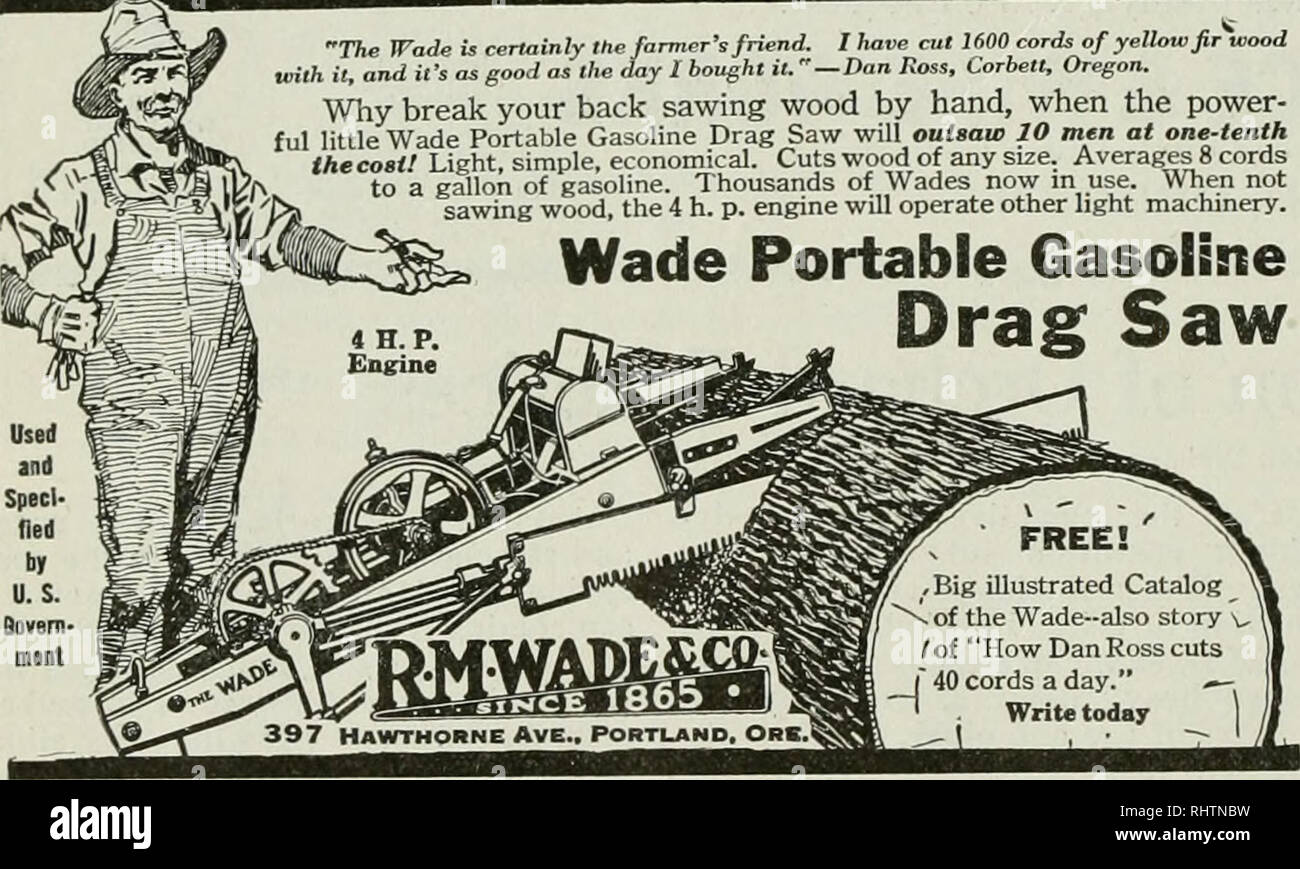 . Mejores frutos. Fruit-cultura. Nv5 Cuatro Cordi WADE vio un Houri me han cortado los cables 1600 amarillo del informe conjunto sobre inclusión social maderas Dan Ross, Corbett, Oregon. "Wade es, sin duda, el amigo del granjero, tvith, y es tan buena como el día que lo compré. " ¿Por qué romper la espalda serrar madera a mano, cuando el poderoso poco Wade gasolina portátil arrastrar la sierra outsaw 10 hombres por una décima parte del coste! Ligeros, sencillos, económicos. Los recortes de madera de cualquier tamaño. Los promedios de 8 cuerdas [/r a un galón de gasolina. Miles de Vadeas ahora m uso. Cuando no 6 "N. serrar madera, 4 h. p. motor funcionará otra maquinaria ligera. Wade Po Foto de stock
