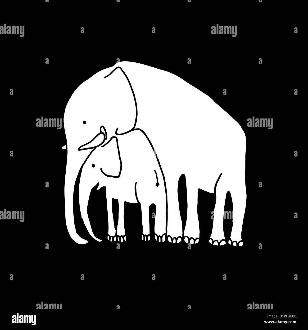 Ilustracion Vectorial De Bebe Y A La Madre Elefante Blanco Sobre Fondo Negro Familia De Elefantes De Dibujos Animados Imagen Vector De Stock Alamy