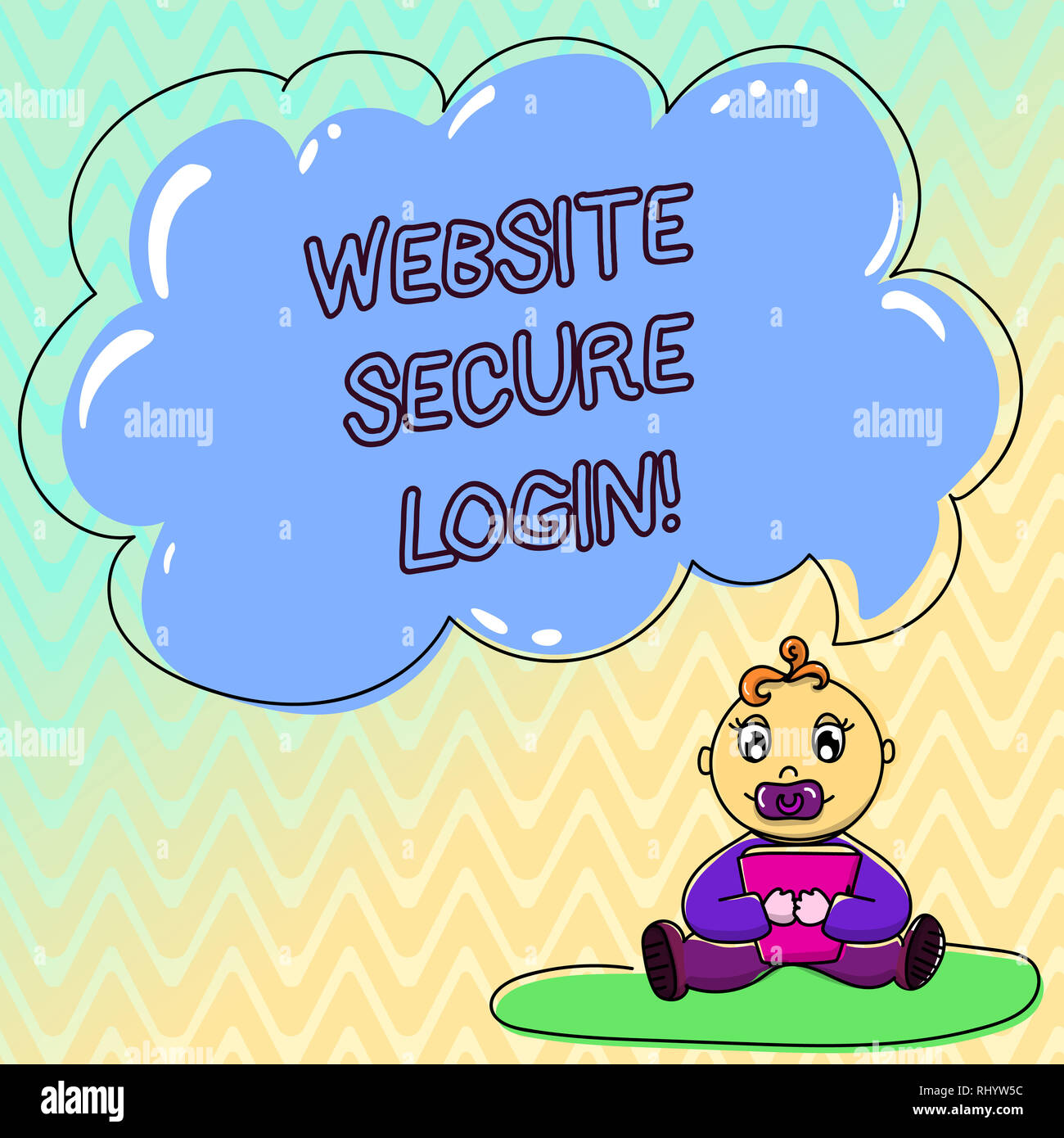 Escritura de texto Login Website seguro. Concepto Significado utiliza SSL  para cifrar el nombre de usuario y contraseña de bebé sentado sobre una  alfombra con chupete y libro blanco Fotografía de stock -