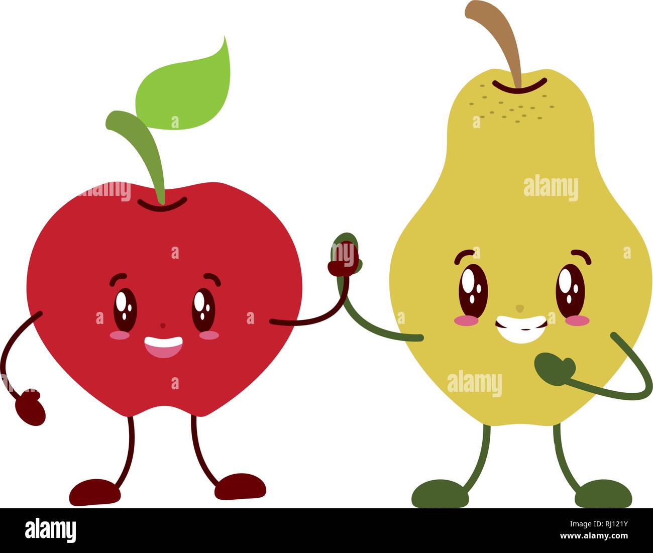 Personaje de dibujos animados de pera y manzana kawaii Imagen Vector de  stock - Alamy
