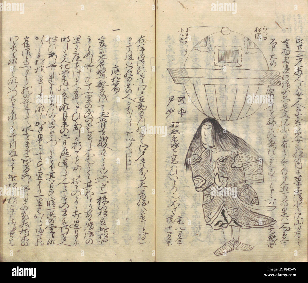 Ilustración de Utsuro-bune, desde Oushukuzakki, c1815 (Periodo Edo), autor Norimura Komai ( 1766-1846 ), la ubicación de la biblioteca de la Dieta Nacional, Japón Foto de stock