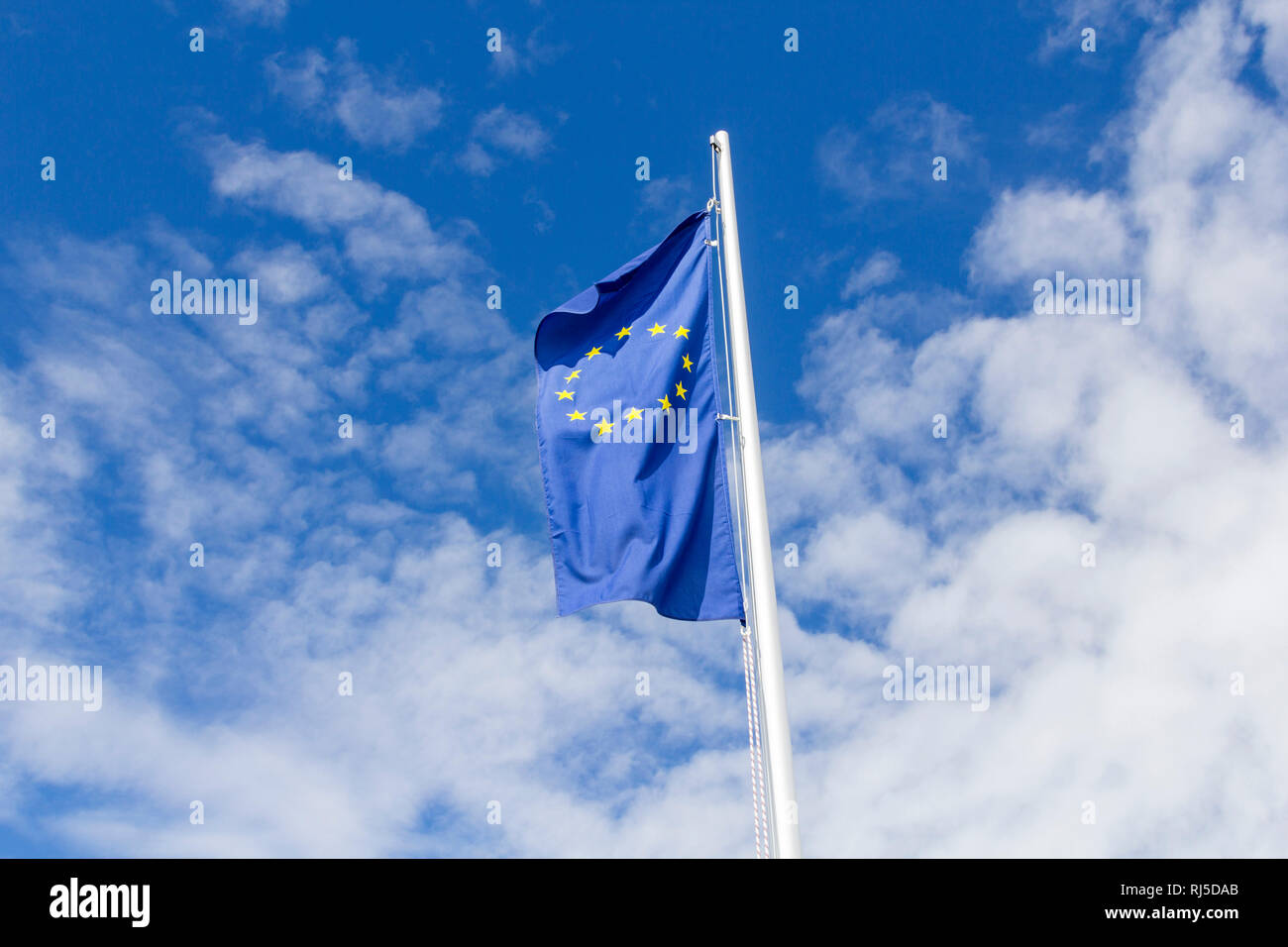Die Sterne auf der Fahne der europäischen Union flattern im Wind Foto de stock