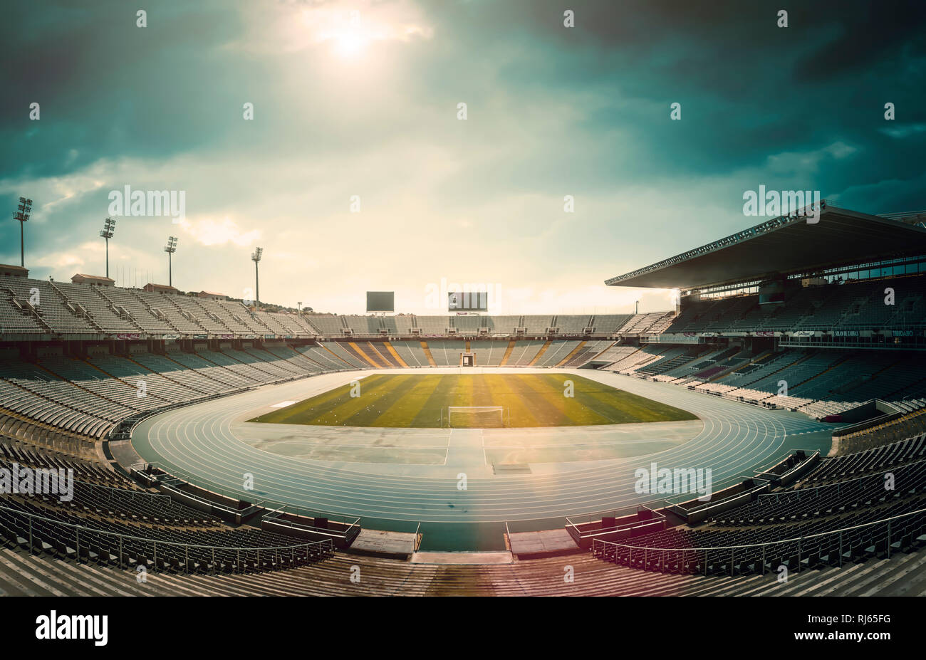 Olympiastadion Barcelona, leer, Foto de stock