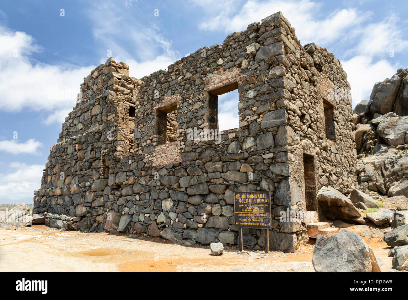 La mina de oro Bushiribana - un sitio cultural histórico nacional, Aruba, el Caribe Foto de stock