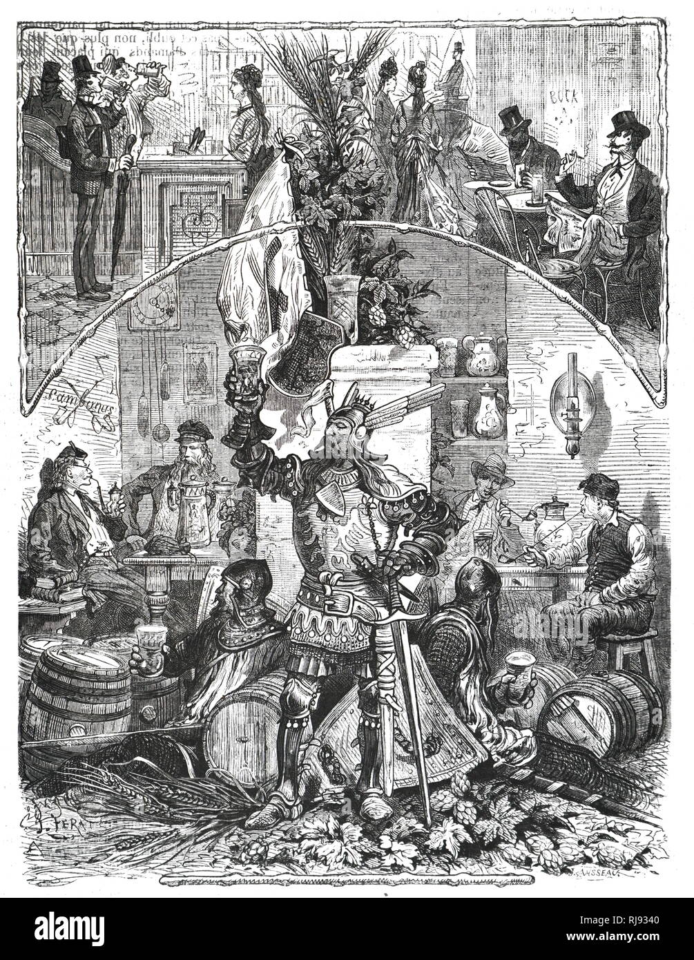 Ilustración mostrando la cerveza francesa. 1870 Foto de stock