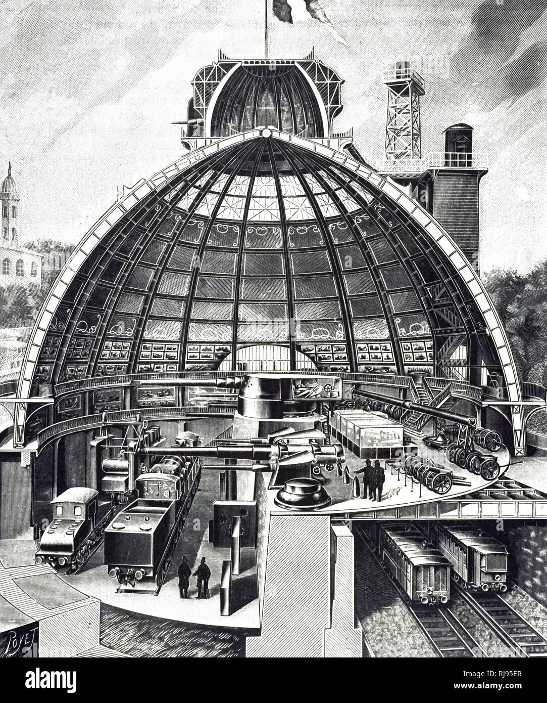 Un grabado representando un cut-away vista del pabellón de la empresa Schneider. Fecha siglo xx Foto de stock