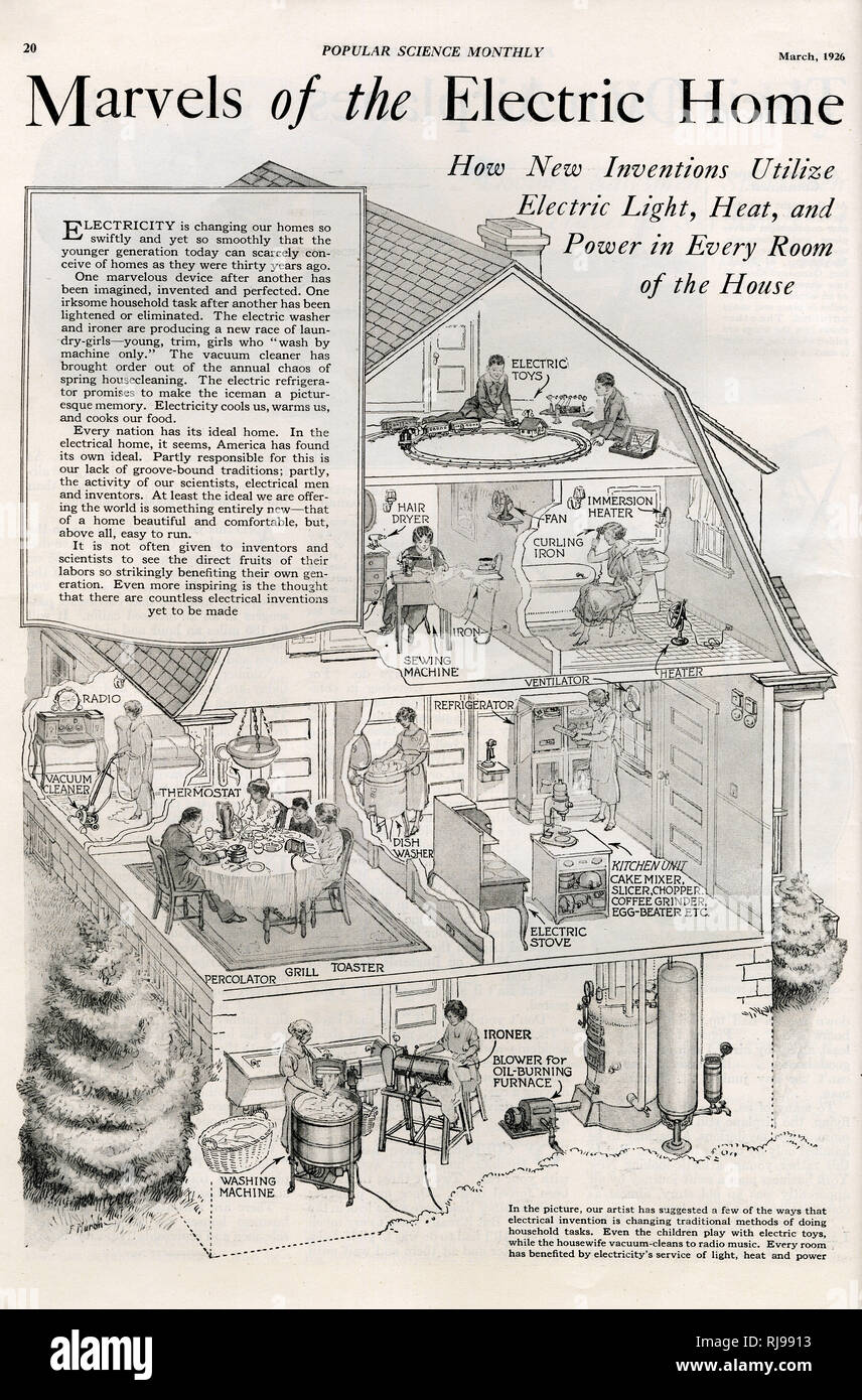 Un Corte Dibujo Que Ilustra El Marvels Electrica De La Casa Mostrando Como El Calor La Luz Electrica Y El Poder Estan Cambiando La Vida Domestica Fotografia De Stock Alamy