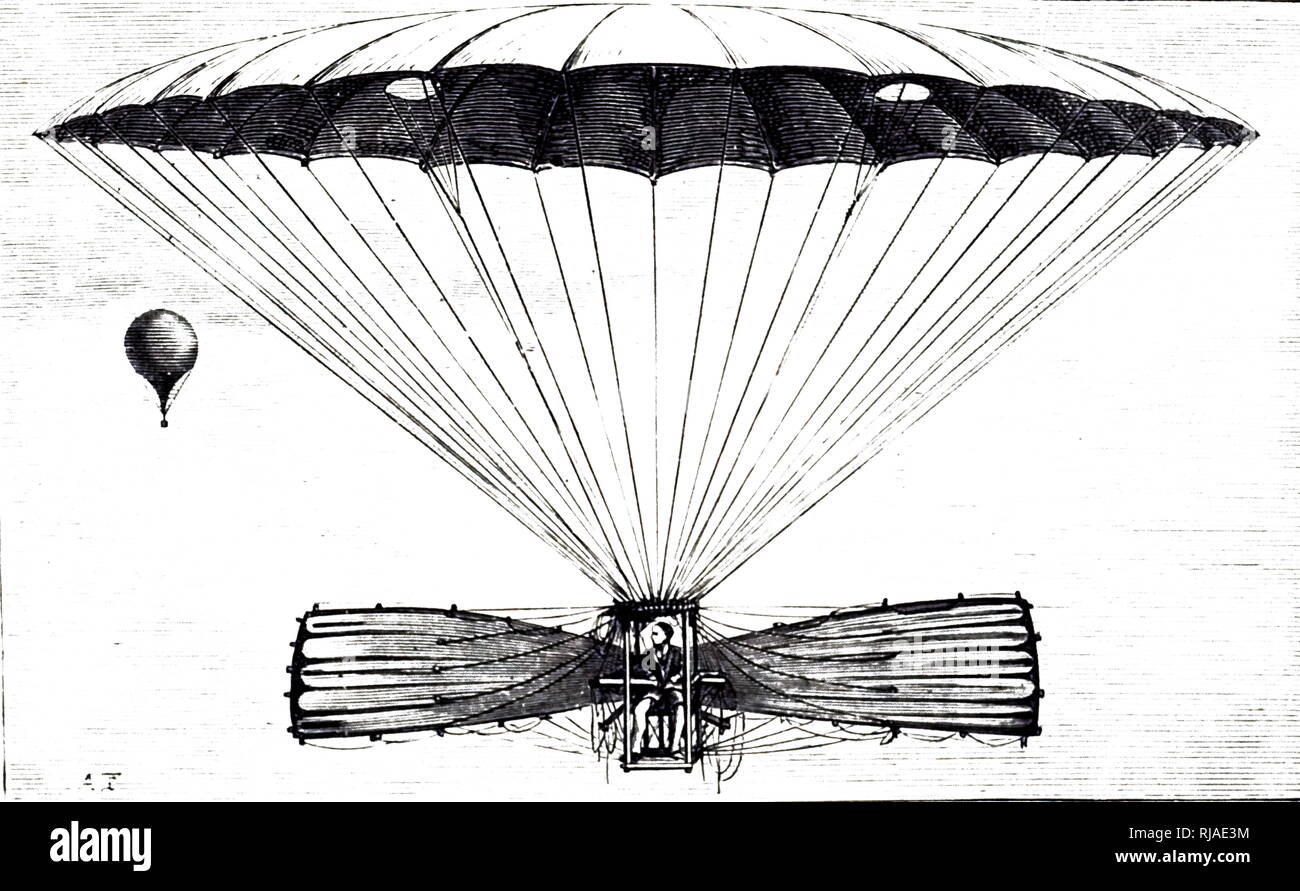 Ilustración que muestra la máquina voladora de Letur, en la que murió 1854 Foto de stock