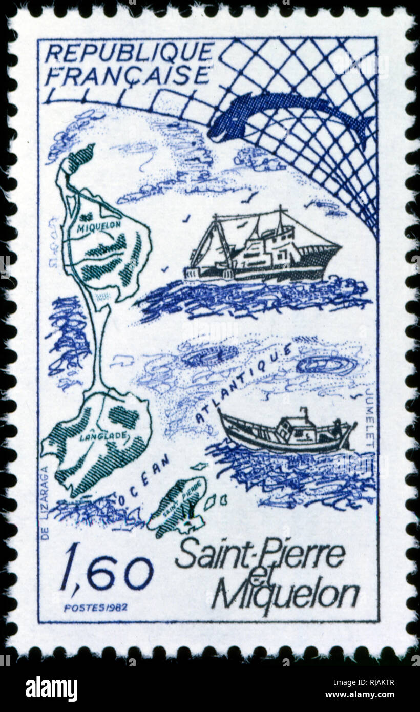 Sello conmemorativo del francés islas atlánticas francesas de Saint Pierre et Miquelon 1982 Foto de stock