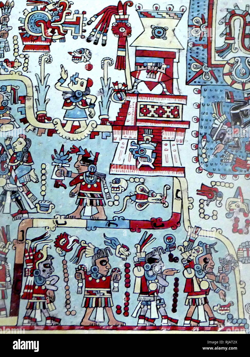 El Códice Zouche-Nuttall o Códice Tonindeye está plegado en acordeón documento pre-colombina de pictografías mixtecas, ahora en las colecciones del Museo Británico. Es uno de los cerca de 16 manuscritos de México que son enteramente de origen precolombino. Alrededor del siglo XIV. Foto de stock
