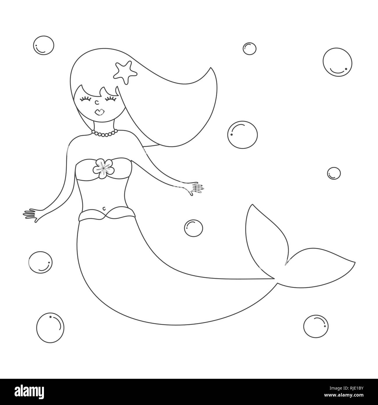 Caricatura en blanco y negro y burbujas de sirena para colorear la  ilustración vectorial arte Imagen Vector de stock - Alamy