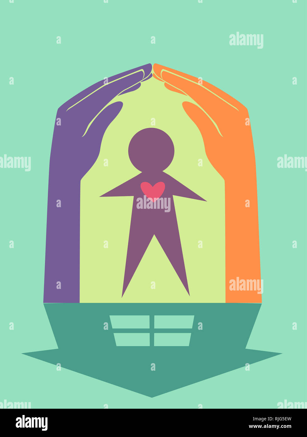 Ilustración de una de las manos formando una casa con una persona en su