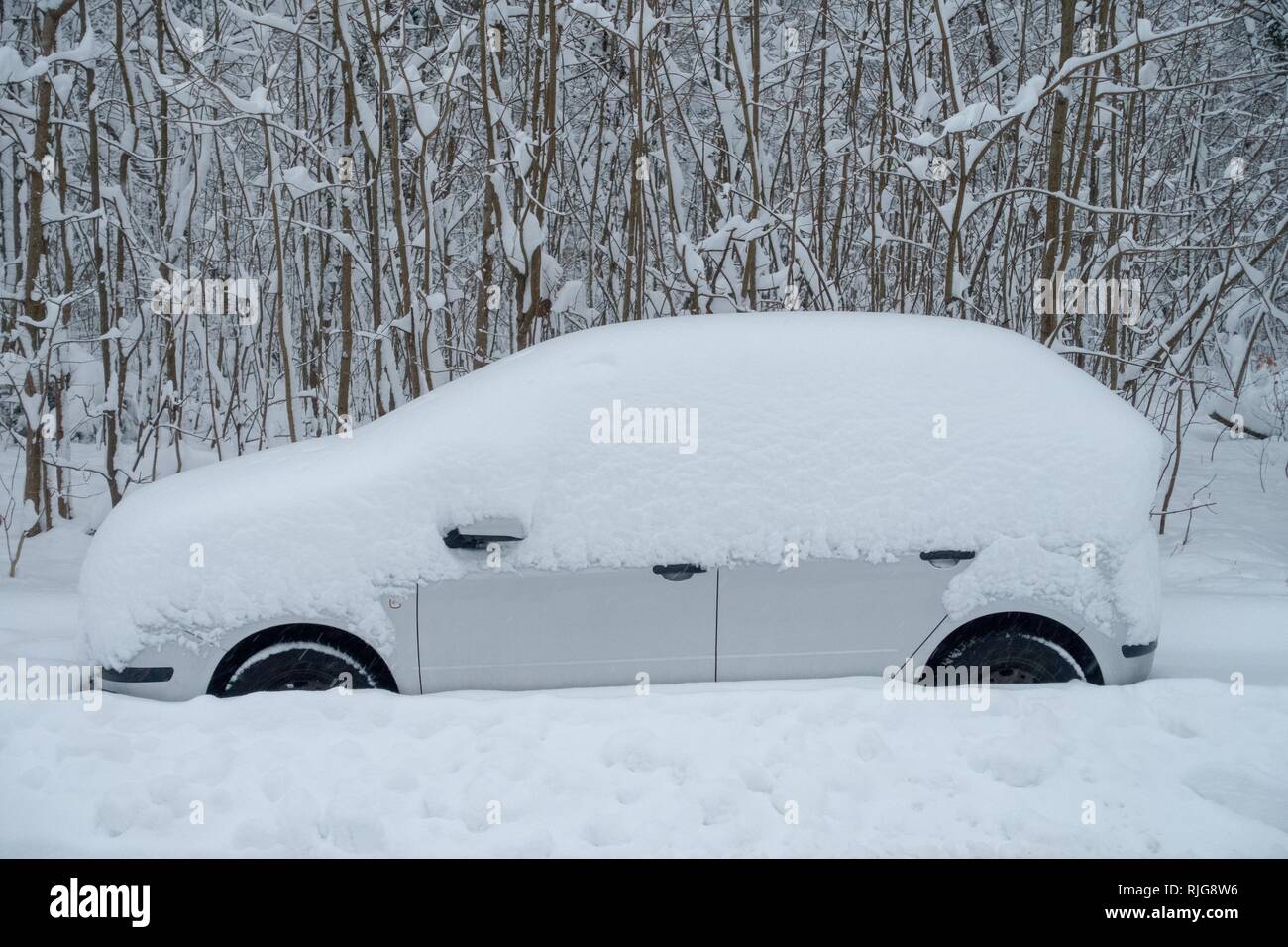 Nevó en coche, Munich, la Alta Baviera, Baviera, Alemania Foto de stock