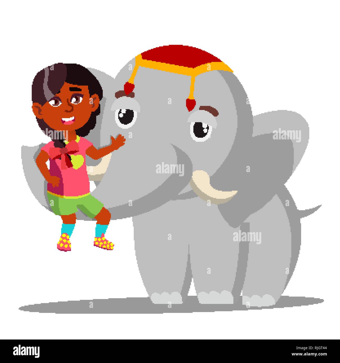 El Elefante Tiene Una Pequena Nina India En El Tronco Vector Ilustracion Aislada Imagen Vector De Stock Alamy