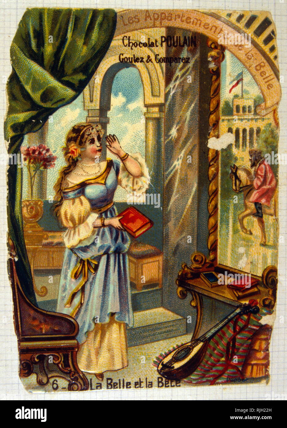 Francés, Chromolithograph ilustración representando la Bella y la Bestia 1885 Foto de stock