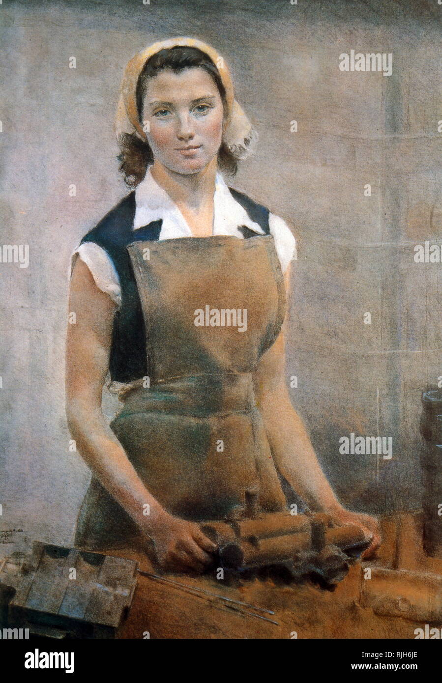 Pintura de un comunista mujeres rusas trabajador de fábrica. 1959 por E Katzman Foto de stock