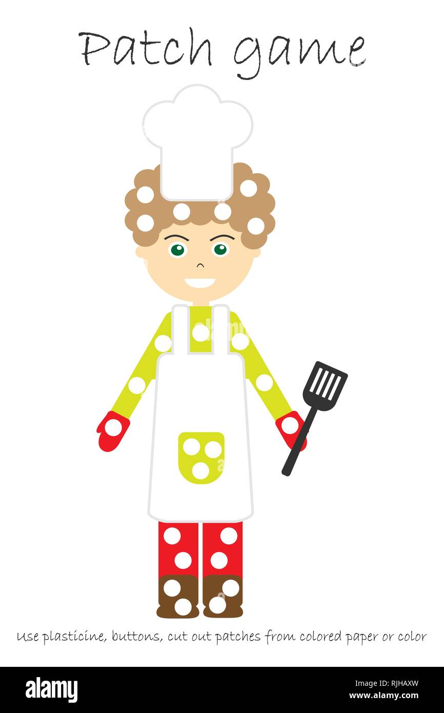 La educación parche juego cocinar para los niños a desarrollar habilidades motoras, Usar plastilina parches, botones, papel de color o el color de la página, el preescolar para niños Ilustración del Vector