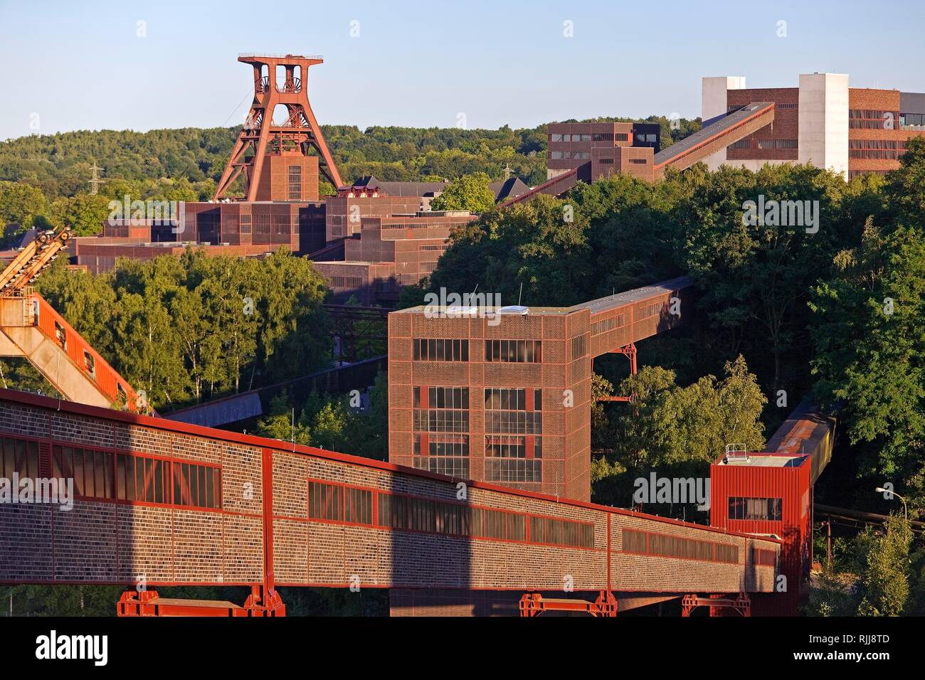 Panorama de la Zollverein colliery con la torre sinuosa del eje XII, Essen, área de Ruhr, Renania del Norte-Westfalia, Alemania Foto de stock