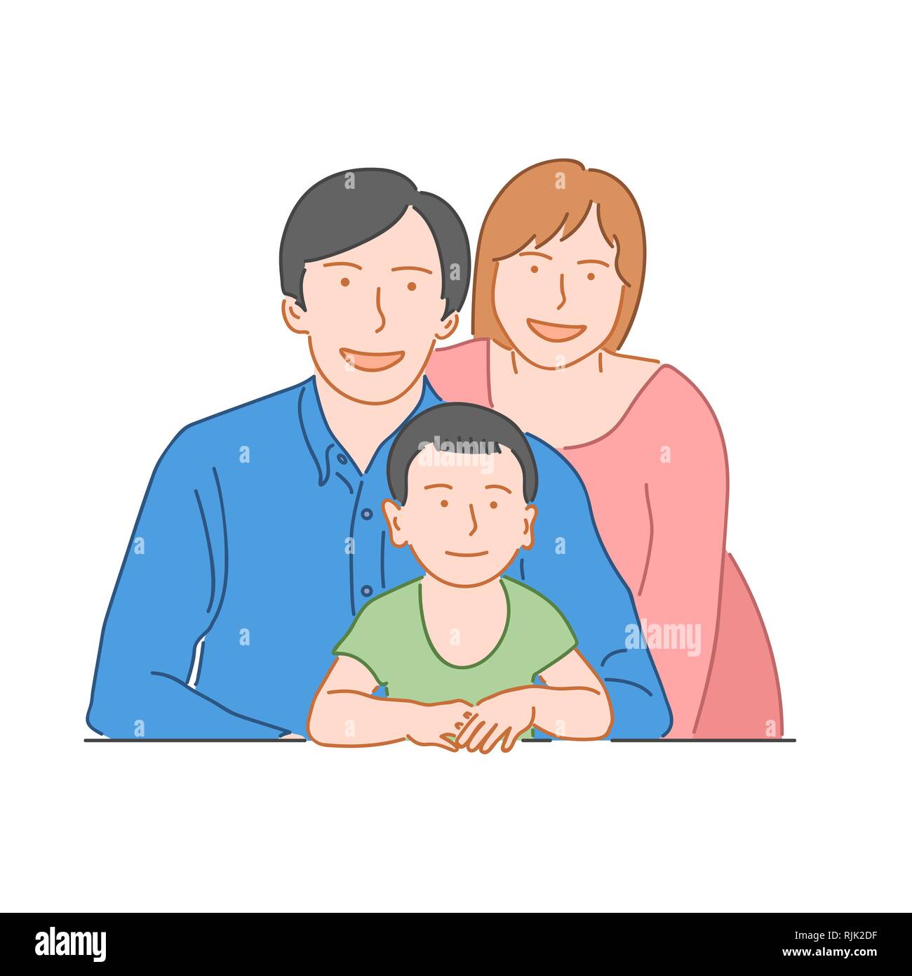 Concepto de familia feliz. Papá, mamá e hijo. Estilo dibujados a mano  doodle diseño ilustración Imagen Vector de stock - Alamy