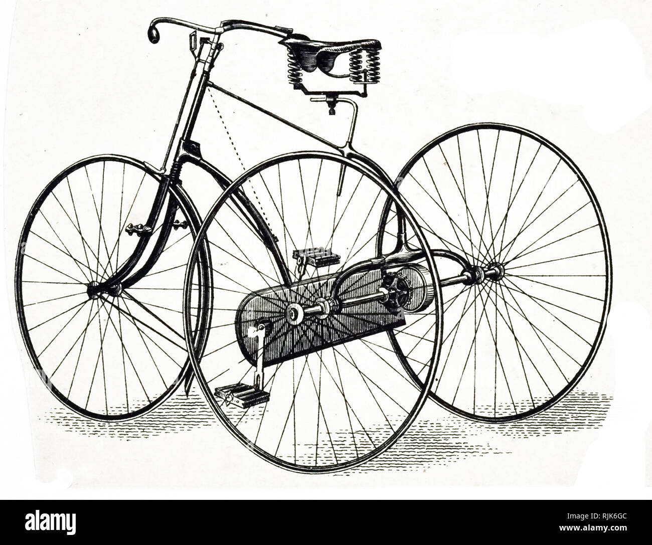 Un grabado representando un manillar recto del cantante (SSS), un triciclo de dirección recta. Fecha del siglo XIX Foto de stock