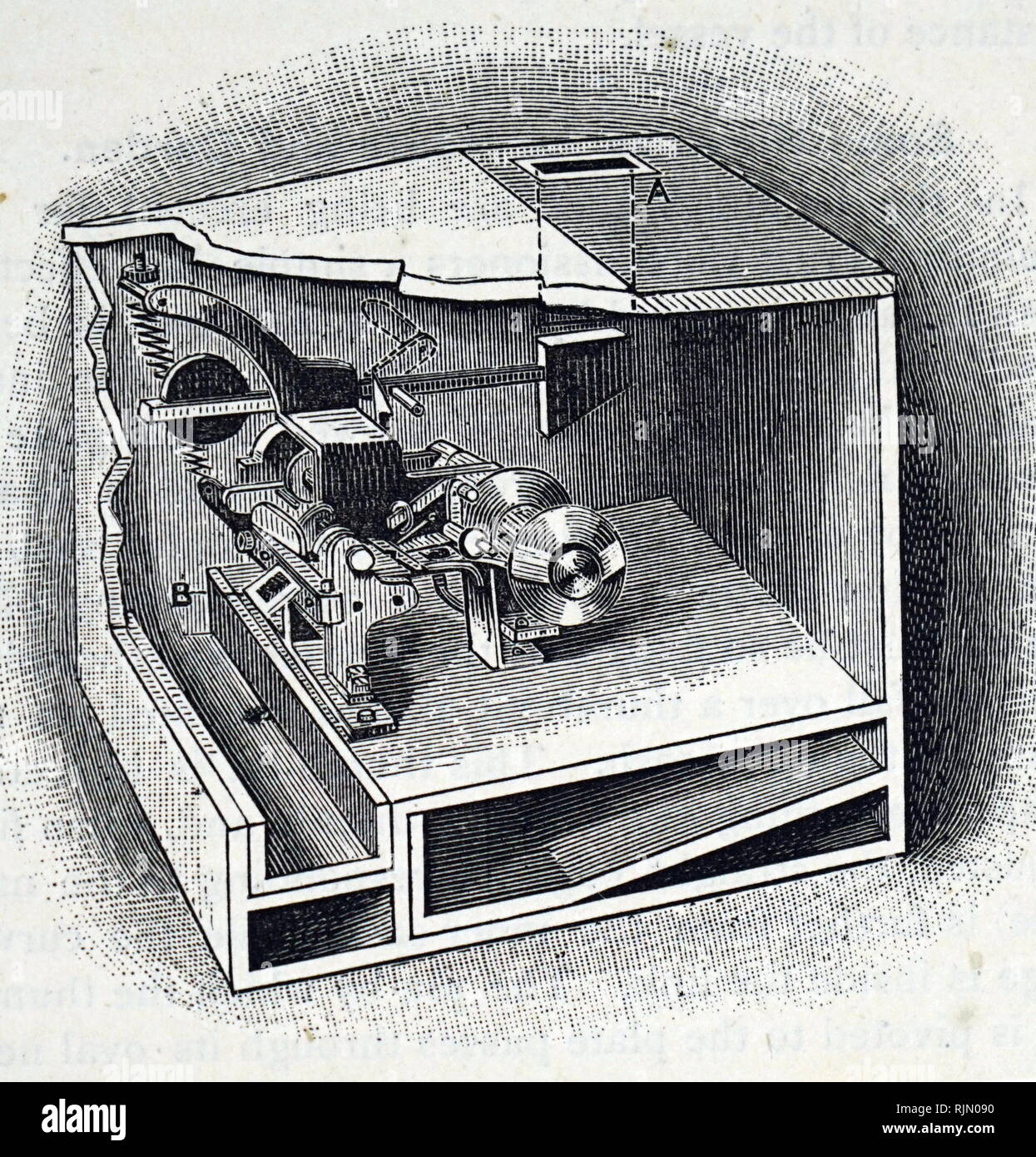 Ilustración que muestra el sello de la máquina dispensadora, Londres 1892 Foto de stock