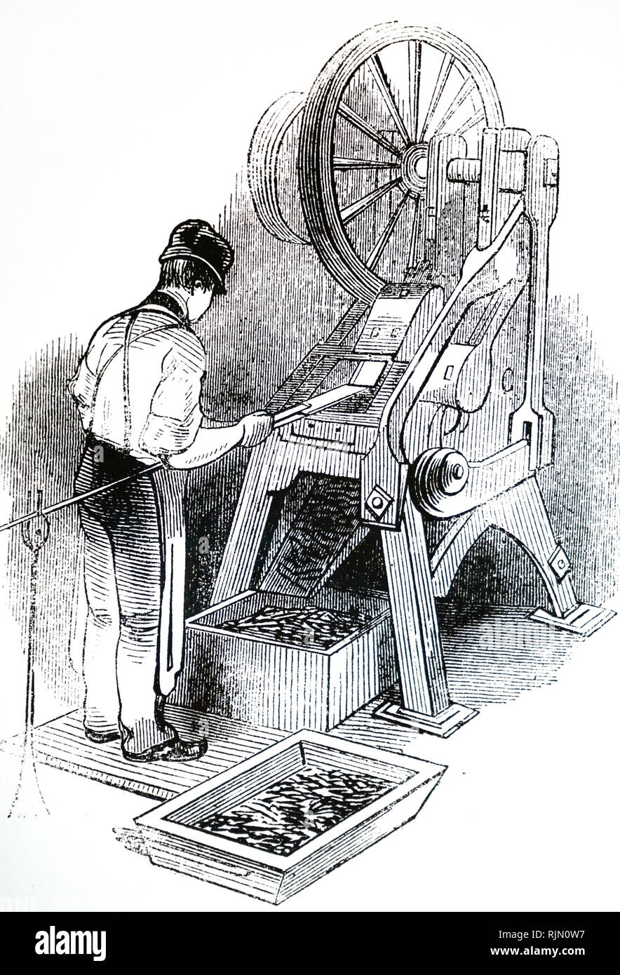 Ilustración mostrando Brad corte máquina 1844 Foto de stock