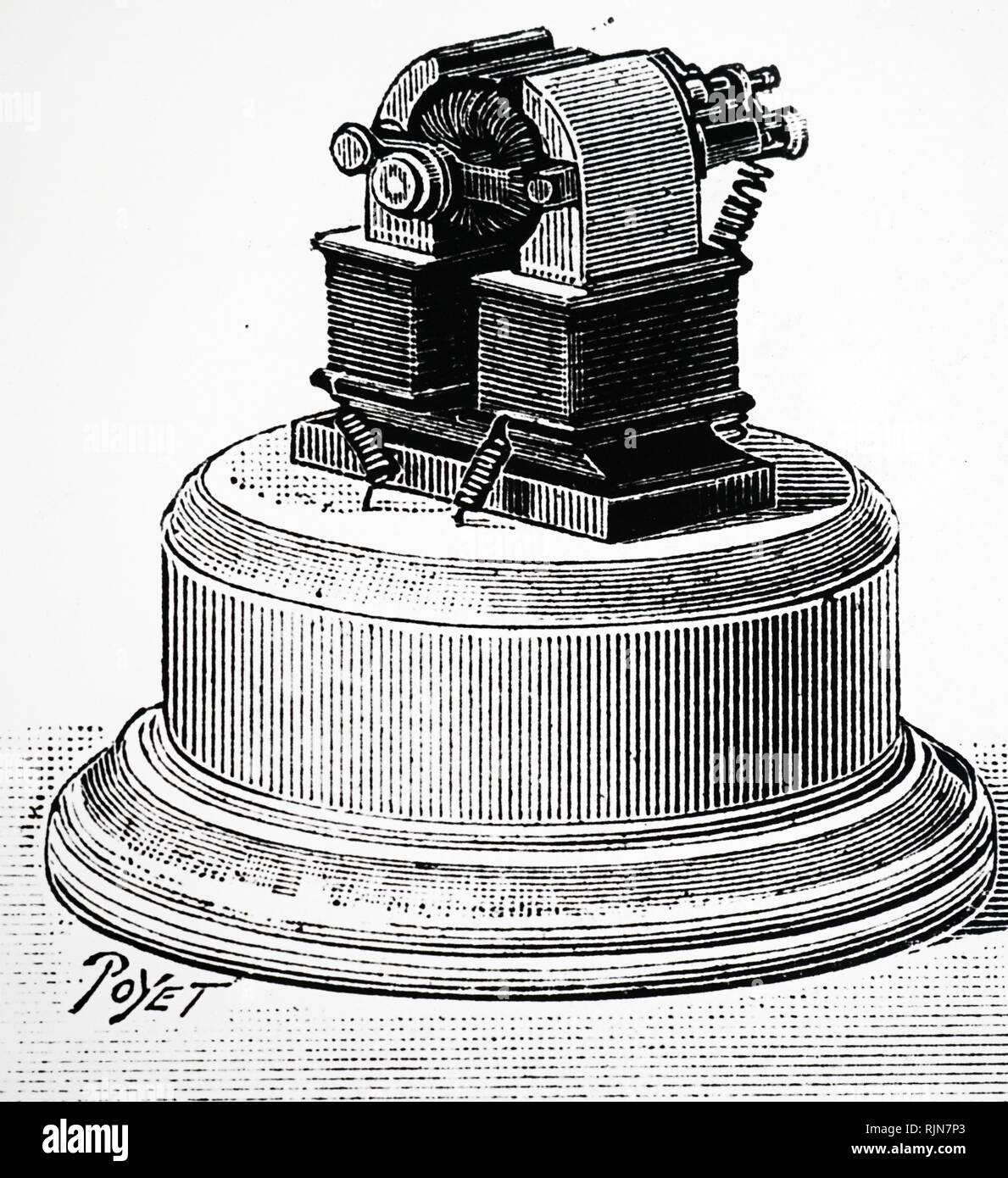 Ilustración que muestra el interruptor de la luz eléctrica en la posición 'off'. Para encender las luces, el mango fue empujado a la izquierda 1884 Foto de stock
