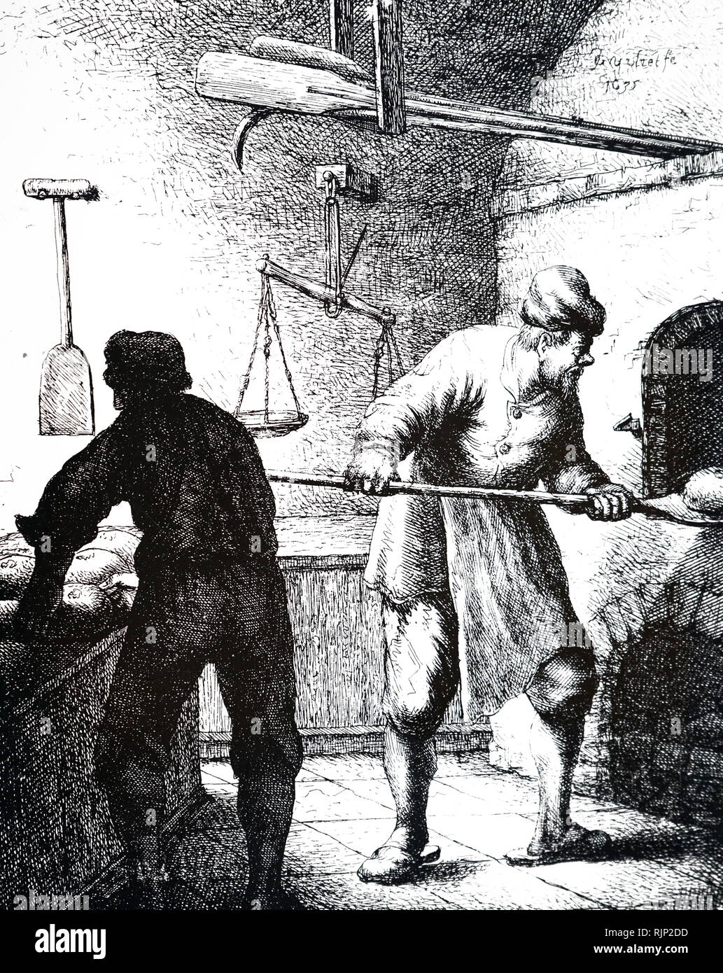 Un grabado representando una panadería. Fecha del siglo XIX Foto de stock