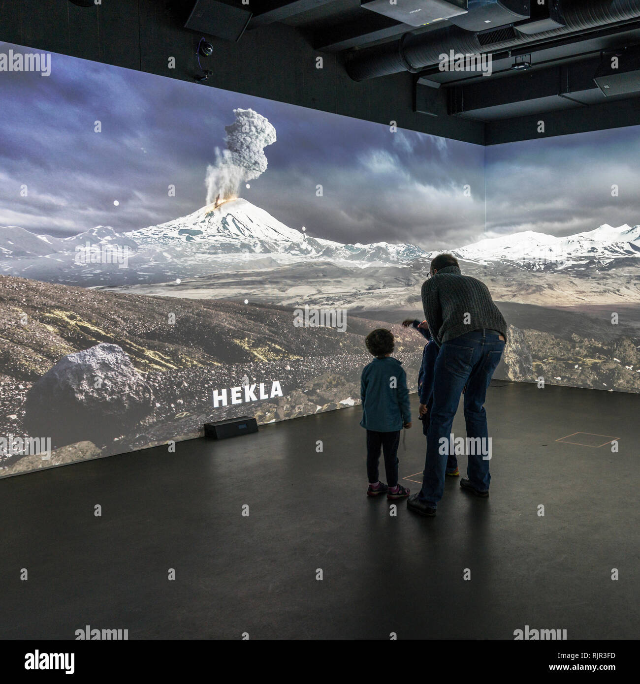 Exposición interactiva, Centro de lava, Hvolsvollur, Islandia. Foto de stock