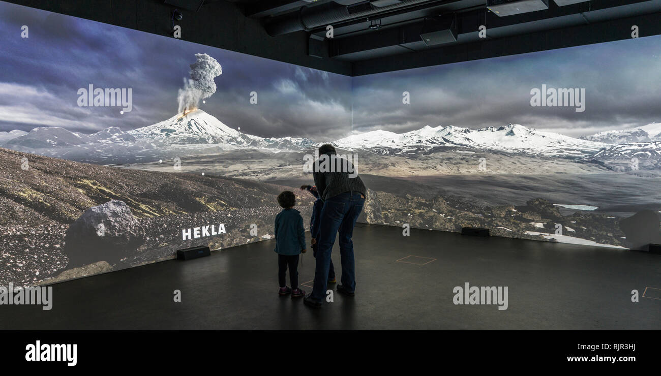 Exposición interactiva, Centro de lava, Hvolsvollur, Islandia. Foto de stock