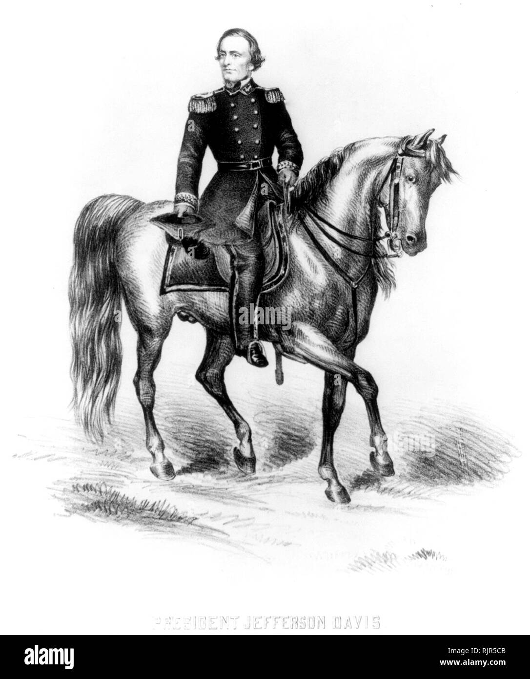 El presidente Jefferson Davis. Llegando en el campo de batalla en toros's Run, [entre 1861 y 1865. Foto de stock