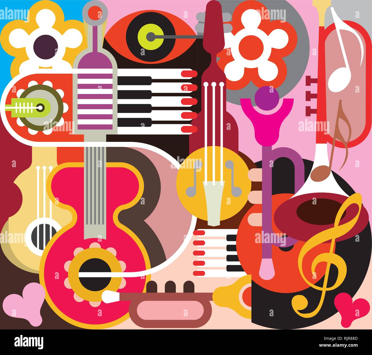 Música de fondo abstracto - ilustración vectorial. Collage con instrumentos  musicales Imagen Vector de stock - Alamy