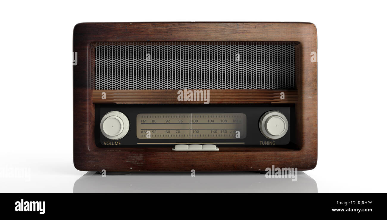 Vintage, radio retro. Radio antiguo aislado sobre fondo blanco. Ilustración  3d Fotografía de stock - Alamy