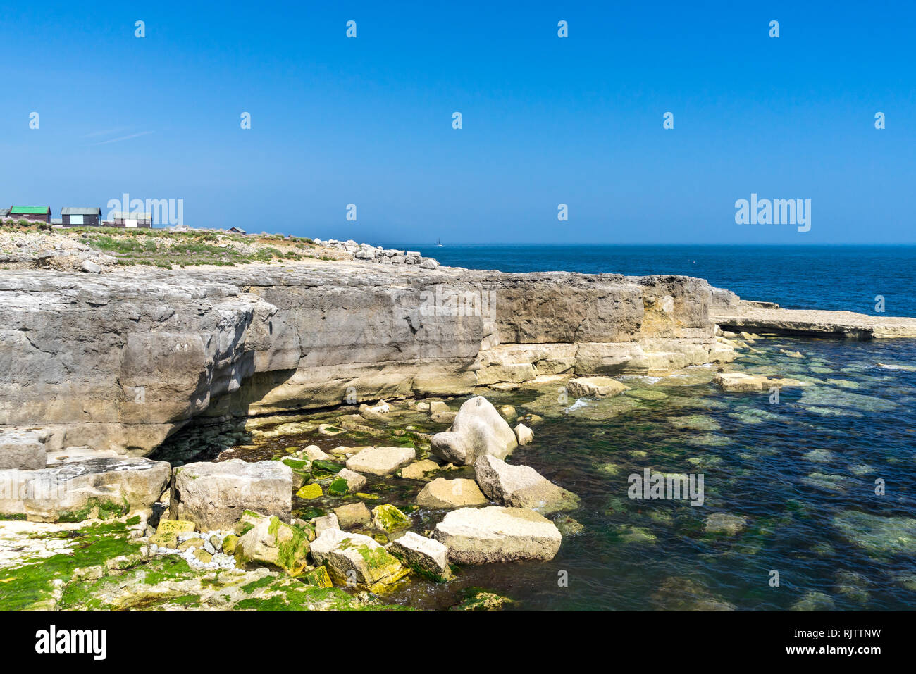 Hermoso día soleado en Portland Bill Dorset, Inglaterra Europa Foto de stock