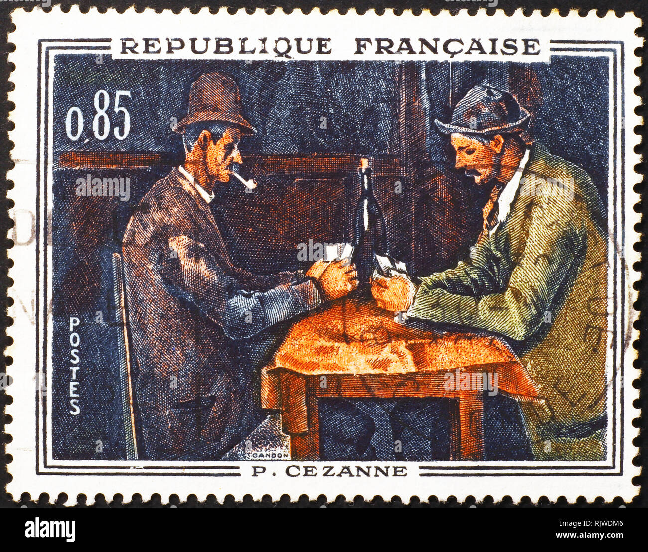 Pintura de Cezanne en sello francés Foto de stock