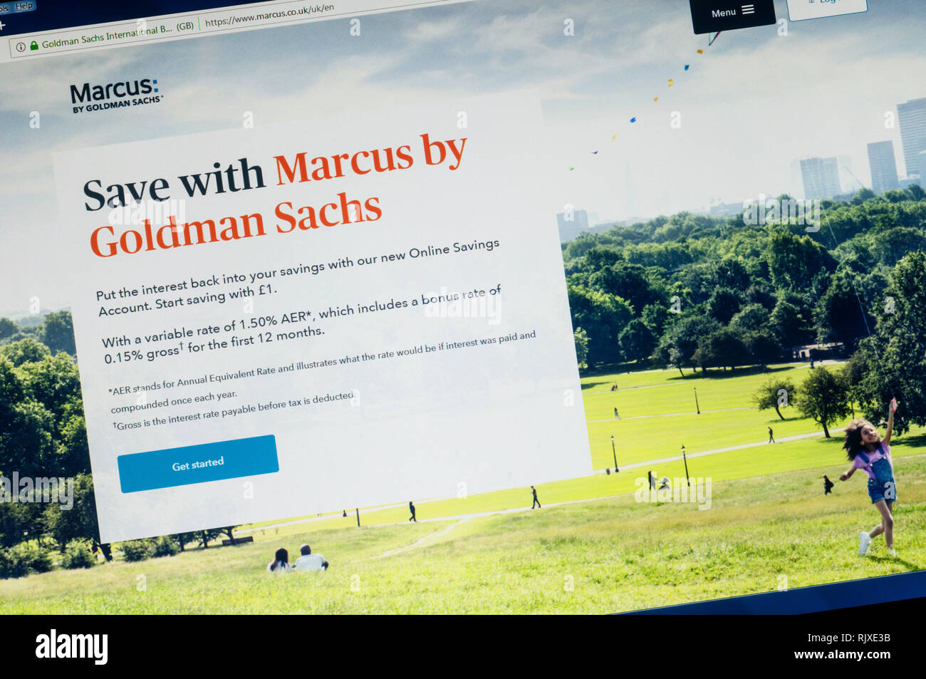 La página de inicio del sitio web de Marcus cuenta de ahorros en línea de Goldman Sachs Foto de stock