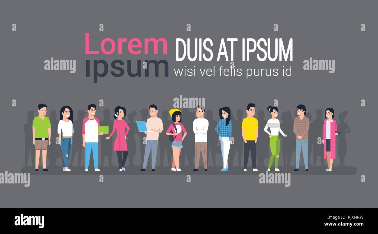 Los jóvenes hombres y mujeres asiáticas grupo chino o japonés, macho y  hembra de personas vestidas con ropa casual de longitud completa Imagen  Vector de stock - Alamy