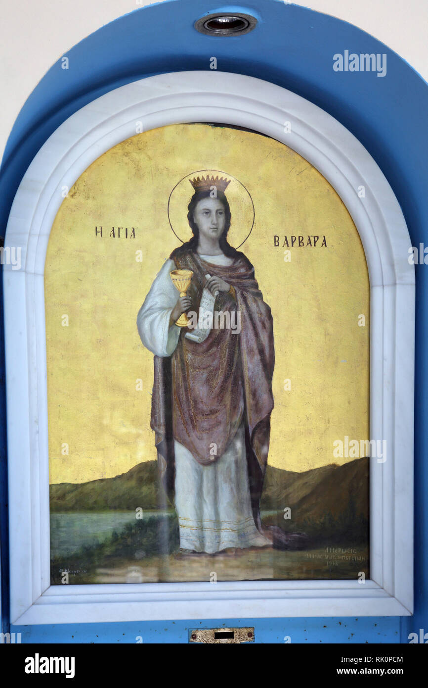 Atenas, Grecia la Iglesia Santa Sofía de la Acrópolis, la pintura de Santa Barbara Foto de stock