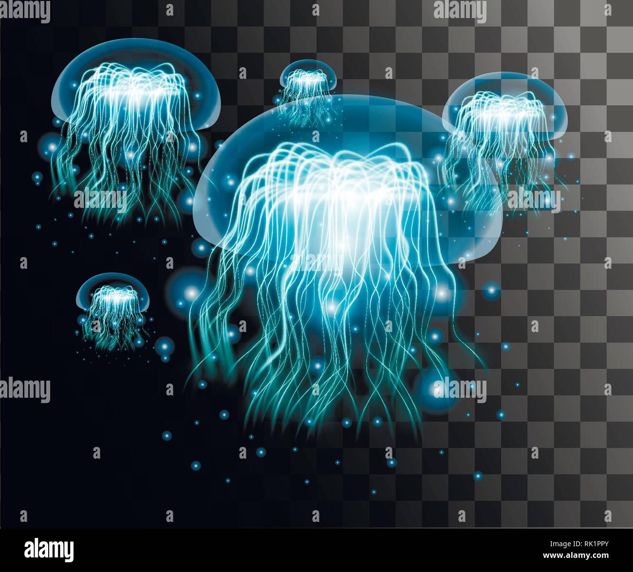 Medusa azul transparente sobre fondo transparente. Estilo de efecto de las medusas. Abstract efecto radiante ilustración. Ilustración del Vector