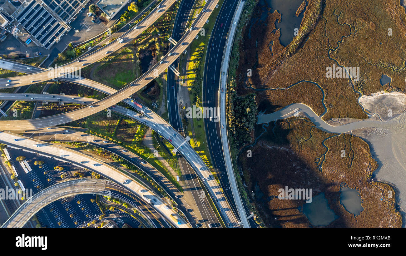 MacArthur laberinto, highway interchange, Oakland, CA, EE.UU. Foto de stock