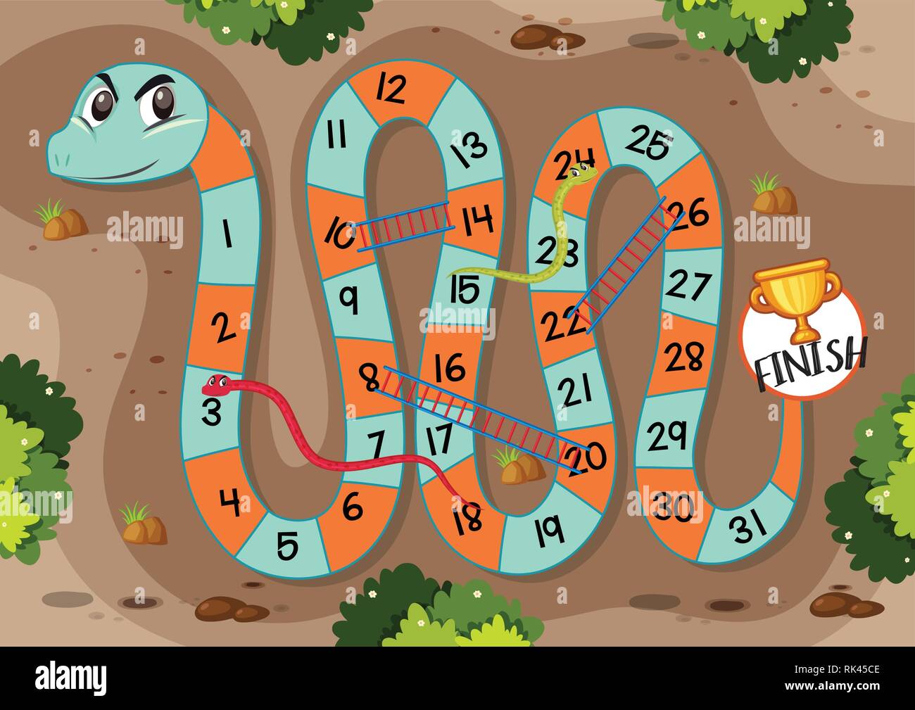 Snake juego escalera ilustración plantilla Imagen Vector de stock - Alamy